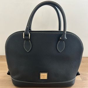 Dooney & Bourke Italian Saffiano black leather zip top handle satchel.
